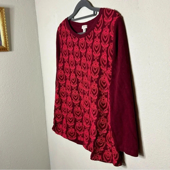 J. Crew  Red Embroidered 3/4 Sleeve Top Size Large - Picture 2 of 5